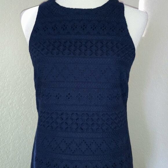 Izod Navy Blue Cotton Eyelet Shift Dress Size S NWOT - Picture 3 of 6